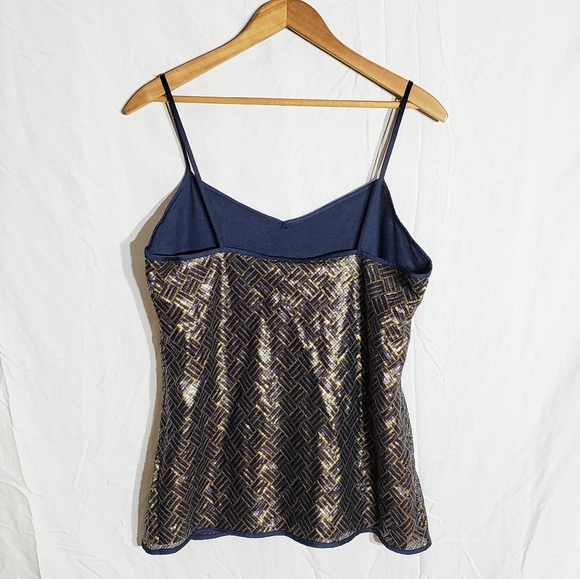 BANANA REPUBLIC Holiday Blue Gold Sequin Camisole Tank Top SZ M - Picture 2 of 7
